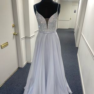 LA FEMME SILVER PROM DRESS BEADED TOP NWT NEVER WORN